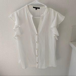 White flutter sleeve work professional blouse button down